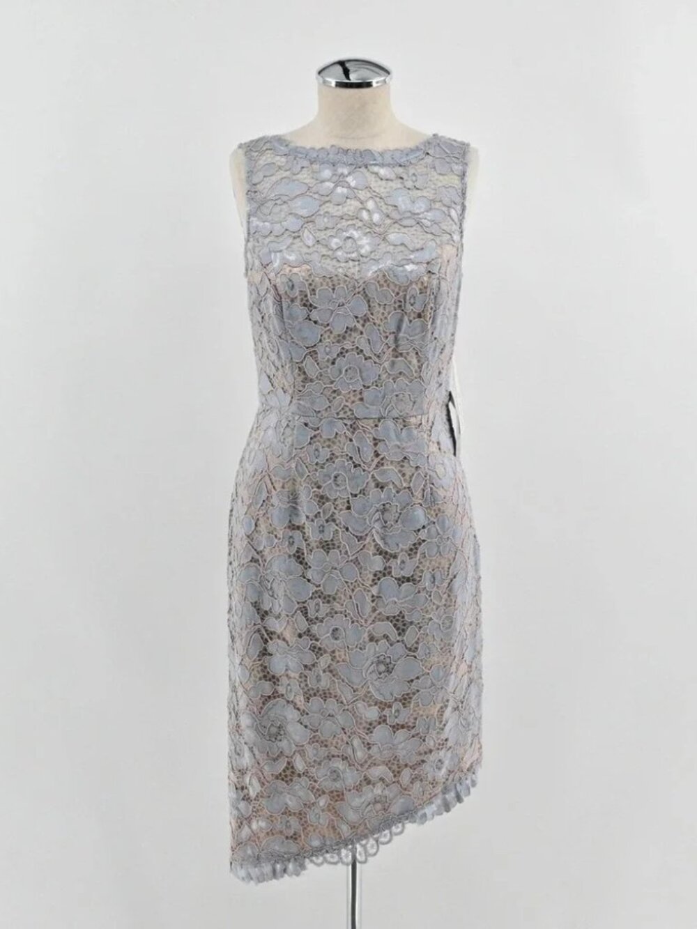Eliza J Floral Lace Sheath Dress Womens Size 4 Blue Asymmetric Cocktail Wedding